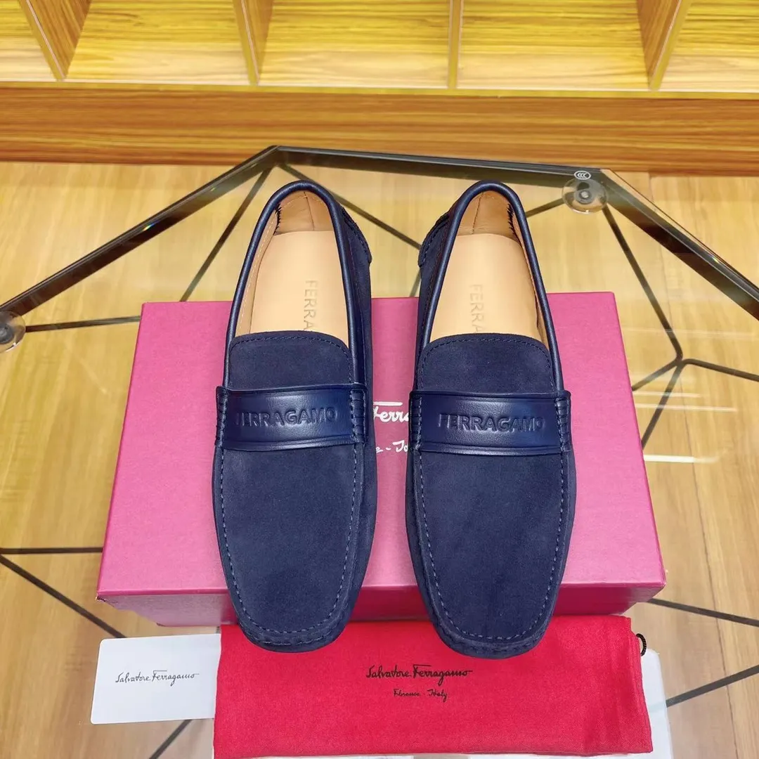 Men's shoes💰560 Ferragamo High-end quality🔥 Dark blue cow suede➕Cow leather lining Size 38-45